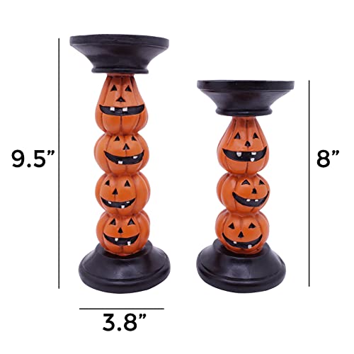 Etistta Halloween Pumpkin Candle Holder For Fireplace Halloween Decor, 9.5 Inch Tall Polyresin Halloween Candlesticks Holder For Halloween Decorations, Set Of 2 thumb #2