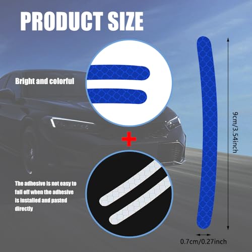 Image of 20PCS Reflective Car Wheel Decorative Stripe Stickers, Car Wheel Decals, Night Safety Warning Car Stickers, Anti-Scratch Reflective Rim Stickers Universal for Cars Motorcycles (Blue)