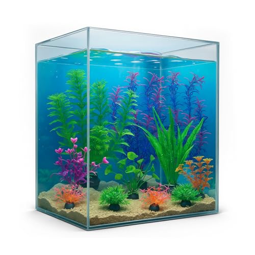 QINGZY 11 Pièces Aquarium Decoration Plante, Artificial Aquarium Plants, Mixte Plantes D'aquarium Plastique Décor Plante Artificielle pour Aquarium de Poissons Tortues, Mini étang