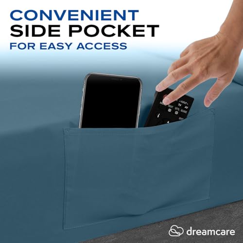 Image of DREAMCARE Full Size Sheets - Cooling Sheets - 4pcs Set - up to 15 inch Deep Pocket Full Sheet Set - Sheets Full Size Bed - Soft & Long Lasting 100% Fine Brushed Polyester with Side Pocket - Mineral Blue