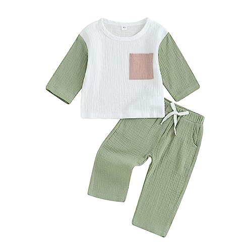 ITFABS 0-5T Toddler Baby Boy Girl Pullover Pants Clothes Long Sleeve Sweatshirt Tees Tops+Pants Outfit Set Fall Winter Clothes(Casual-Green,2-3T)