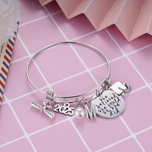Image of Ukodnus Class of 2025 Graduation Gift - Senior 2025 Graduate Bracelet - Inspirational Graduation Gifts for Her - 26 Initial Charm Bracelets for College High School
