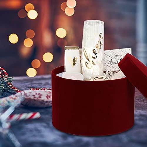 4PCS Gift Boxes with Lids Velvet Gift Box Round Cardboard Box Assorted Sizes Nesting Gift Boxes for Presents, Red Hat Box for Flower Birthday Bridesmaid Wedding Valentines Christmas Halloween Party