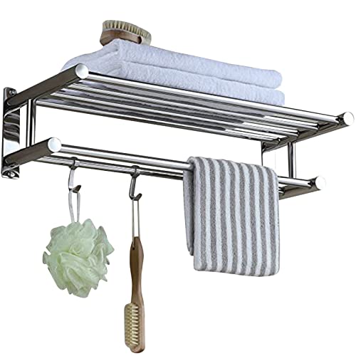 Toallero Largo de 40 cm, 50 cm, 60 cm, 80 cm con 4 Ganchos para Toallas, Toallero de Acero Inoxidable con Toallero Doble para baño, Organizador de Estante de Ducha Montado en la Pared (Size : 40cm)
