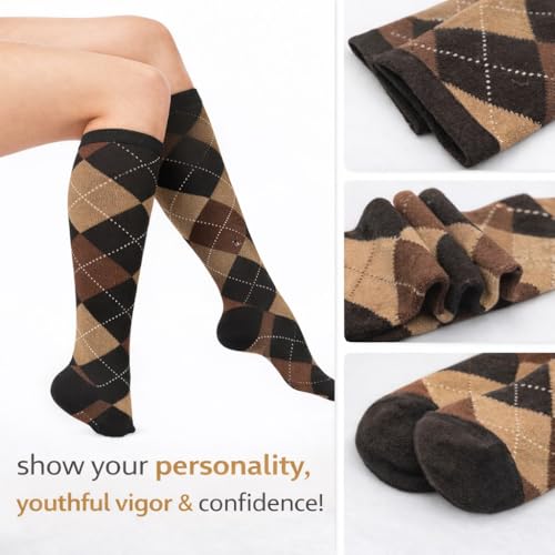 Image of Couver Women's Argyle Knee High Socks - Soft Acrylic Over the Calf Tube Style Socks for Casual Athletic - One Size