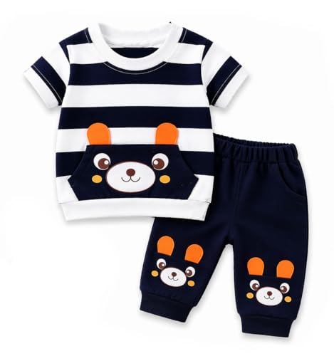 Image of Bold N Elegant Cotton Cute Cartoon Printed Half Sleeve T-Shirt And Shorts Clothing Set For Infant Toddler Baby Boy Girl