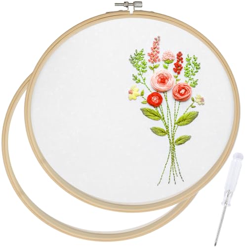 Image of Biaungdo 12 Inch Round Wood Embroidery Hoops, 2 Pieces | Adjustable Bamboo Circle, Cross Stitch Hoop Ring, For Art Craft Sewing, Christmas Decoration