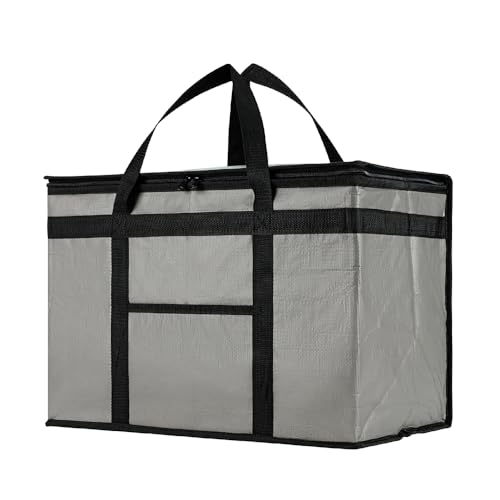 Image of NZ home Insulated Bags for Food Delivery (2XL PRO) Grocery Shopping Cooler Bag, Pizza Delivery, Hot & Cold Catering Tote, Reusable, Foldable & Heavy Duty (Gray)