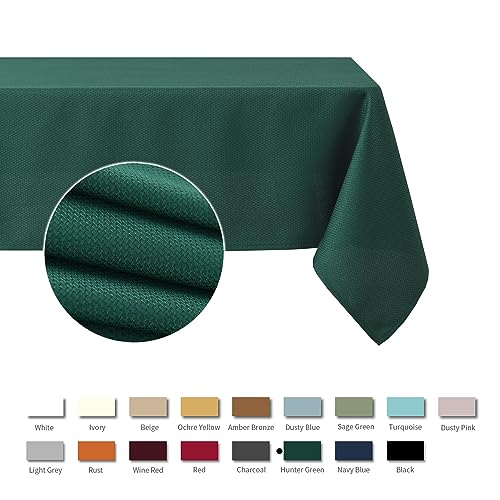 Image of maxmill Rectangle Textured Tablecloth Waterproof Spillproof Wrinkle Free Table Cloth, Kitchen Dining Tabletop Decoration, Fabric Table Cover for Outdoor and Indoor Use, 52 x 70 Inch, Hunter Green