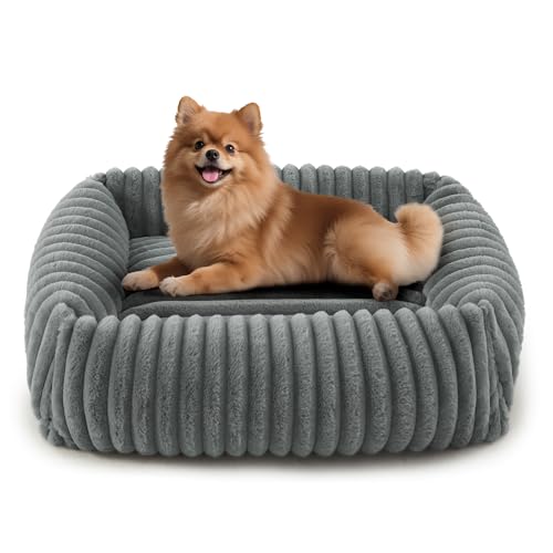 Image of FURTIME Dog Bed for Small Medium Dog, Washable Orthopedic Pet Bed with Removable Cover, Rectangle Soft Calming Sleeping Puppy Bed Durable Pet Cuddler with Anti-Slip Bottom, Grey, M (25 inchx21 inchx7 inch)