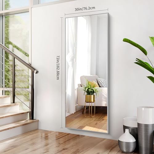 Image of COFENY 30x72inch Bathroom Mirror, Silver Rectangle Mirror with Thin Metal Frame, Large Rectangular Wall Mirror for Bathroom, Living Roomm, Hair Salon, Big Farmehouse Mirrors Hang Horizontal /Vertical