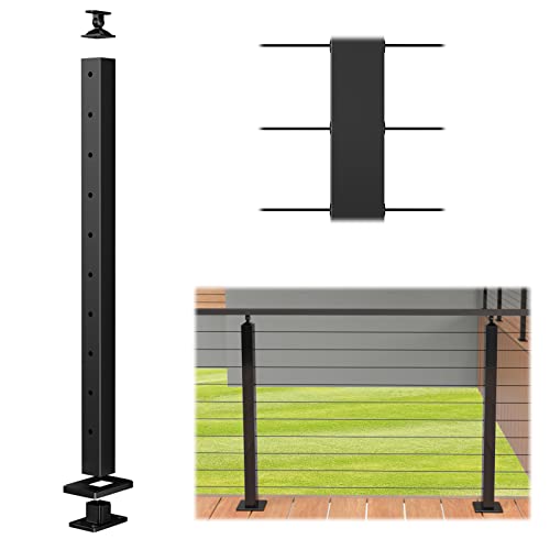 Muzata Level drilled Aluminum Post 36"X2"x2" Adjustable Top Cable Railing