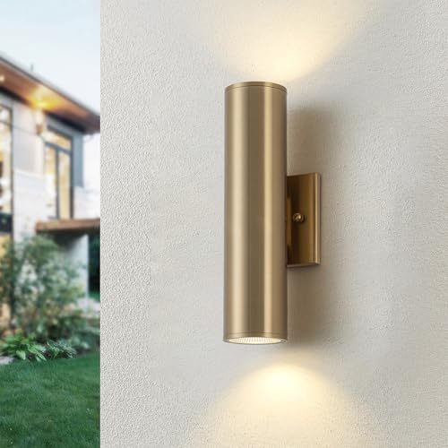 Image of Modern Outdoor Wall Light 11.8 inch Integrated LED Cylinder Up and Down Outdoor Lights, 2-Light Exterior Lighting Fixtures for House Patio Front Porch Garage