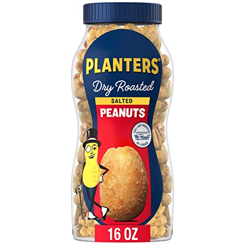 Planters Salted Dry Roasted Peanuts, Party Snacks, Plant Based Protein 16Oz (1 Jar) #TOP3