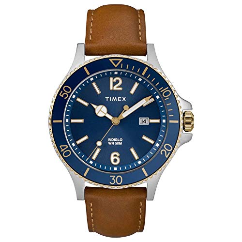 Timex Men's TW2R64500 Harborside Tan/Blue Leather Strap Watch