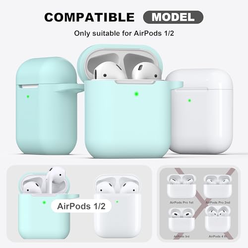 Image of AirPods Case Cover with Keychain, Full Protective Silicone AirPods Accessories Skin Cover for Women Girl with Apple AirPods Wireless Charging Case,Front LED Visible-Turquoise