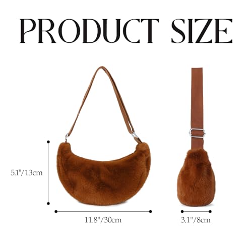 Fluffy Crescent Sling Crossbody Bag for Women Winter Fuzzy Furry Shoulder Handbag with Adjustable Strap 20252