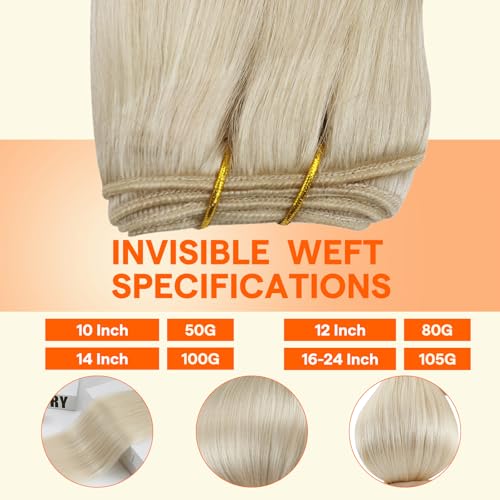 Image of Full Shine Weft Hair Extensions Human Hair 16 Inch 105G Platinum Blonde | Sew In Extensions, Remy Straight Hair, Blonde extensions, Real Hair For Women, Date Night Styling