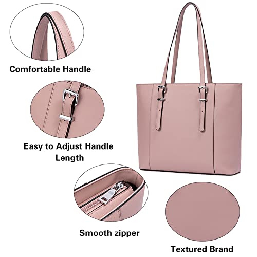 Bromen Leather Laptop Bag For Women 15.6 Inch Computer Office Briefcase Handbag Shoulder Work Tote With Padded Compartment Pink #TOP4