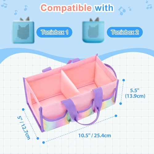 Image of Carrying Case Compatible with Toniebox 2 /1, Handle Bag for Audio Player Starter Set, Accessories Storage Pockets for Figures, Cables, Hollow Side Design for Playing Music Directly, Pink, Case Only