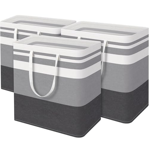 Panier à linge en coton et lin de qualité supérieure au design rayé épuré - 2