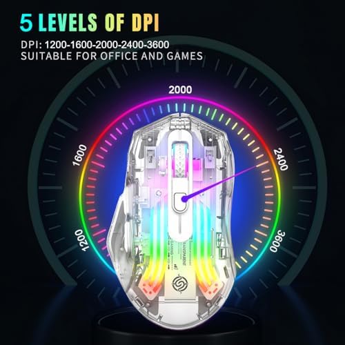 Image of Bluetooth Wireless Mouse,Tri-Mode 2.4G /USB-C, Up to 3600 DPI,Transparent Mechanical Gaming Mouse,Chroma RGB Backlit, Must-Have Cool USB Computer Mouse for Gaming and Esports (White)