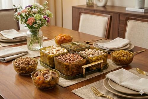 Image of Dry Fruit Serving Set with Tray and Lids, Airtight Container Box, Acrylic Food Grade Candy /Snack Storage for Home /Gifting (4 Pic Set)