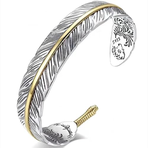 Bracelet homme MOCHAMIK en relief plume et plante : bijou ajustable de style décontracté