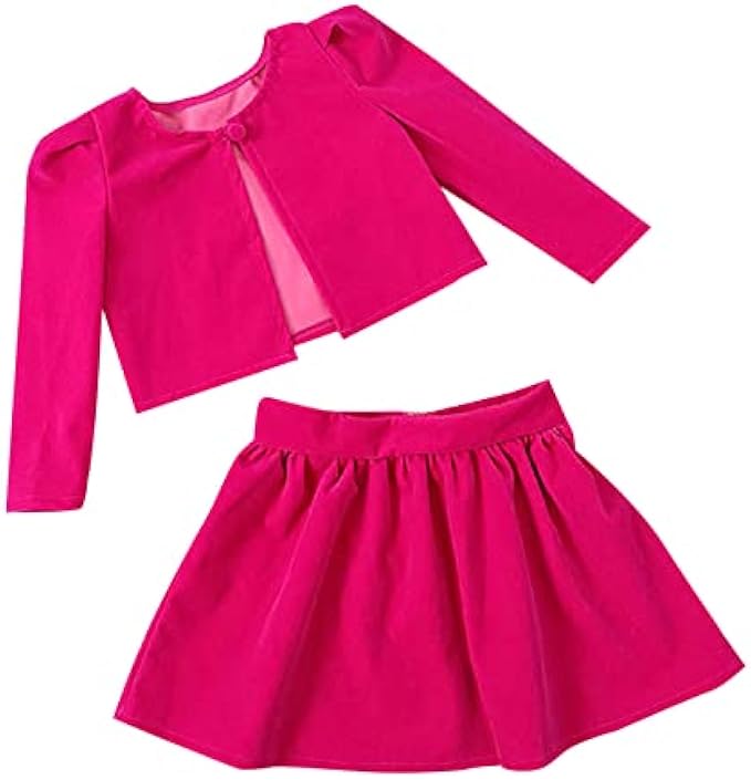 synia Kids Toddler Baby Girls Autumn Winter Solid Cotton Long Sleeve Coat Jacket Skirts Set Outfits Clothes Toddler Skirt 5t (Hot Pink, 6-7 Years)