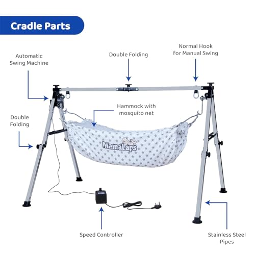 Image of MamaLaps Stainless Steel Automatic Nri Baby Cradles | Ss Folding Autoswing Cradle | Mild Steel Automatic Ghodiyu (Stainless Steel)