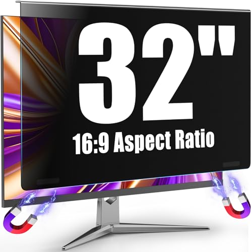 Image of Magnetic 32 Inch Privacy Screen for Computer Monitor 16:9 Aspect Ratio, Hanging Anti Blue Light Shield Eyes Protection, Removable Blackout Anti Spy Security Protector