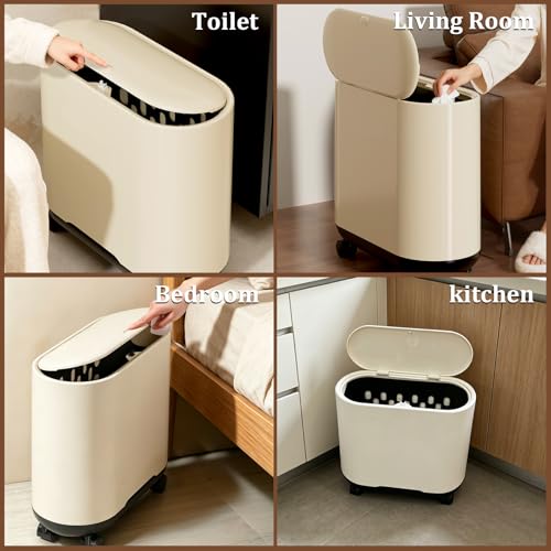 Bote de basura para baño con ruedas y tapa 2.6 galones miniatura 6