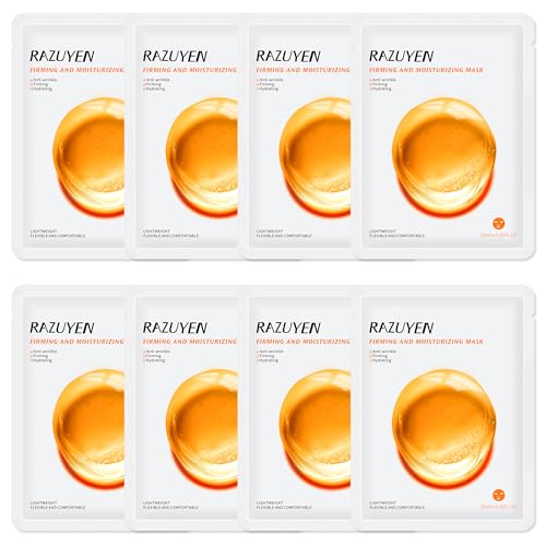 RAZUYEN Maschere Viso Per Fogli (10 Pezzi), Super Idratante e Antirughe, Maschera Per Tutti i Tipi di Pelle, Maschere Viso in Tessuto CON Acido Ialuronico e Peptide