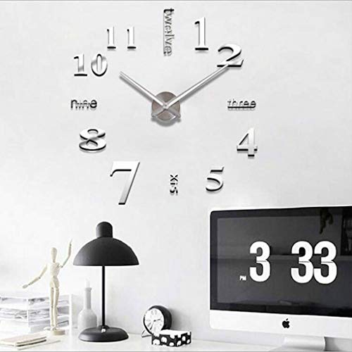 Grande horloge murale 3D autocollante sans cadre noire pour salon