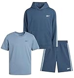 Reebok Boys' Active Shorts Set - 3 Piece Performance Mesh Hoodie Sweatshirt, Gym Shorts, and T-Shirt - Activewear Set (8-12), Size 10, Dusty Blue