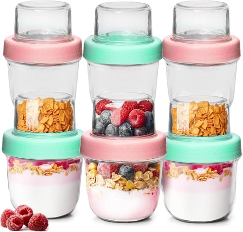 ComSaf Overnight Oats Containers with Lids (8oz+4oz, 6Pcs), Glass Yogurt