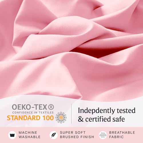 Image of LuxClub 4 PC Sheet Set Bed Sheets Deep Pockets 16 inch Eco Friendly Wrinkle Free Cooling Machine Washable Hotel Bedding Silky Soft - Baby Pink Full