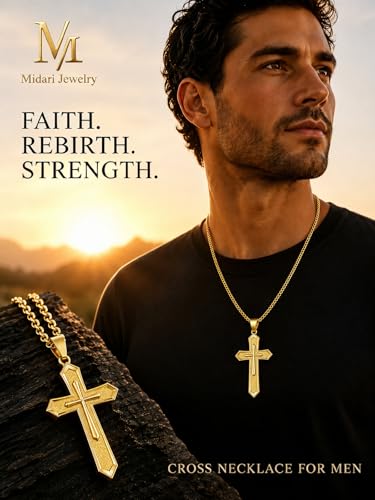Image of Midari Gold Cross Necklace for Men 18K Gold Cross Pendant Minimalist Faith Necklace Christian Pendant Religious Gift