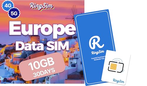[SIM kit] Europe SIM Card | 30DAYS 10GB | UK, France, Italy, Spain, Germany | Prepaid SIM Card | 5G, 4G/LTE, Tethering, Hotspot | Plug and Play - No Activation Needed | 30DAYS 10GB