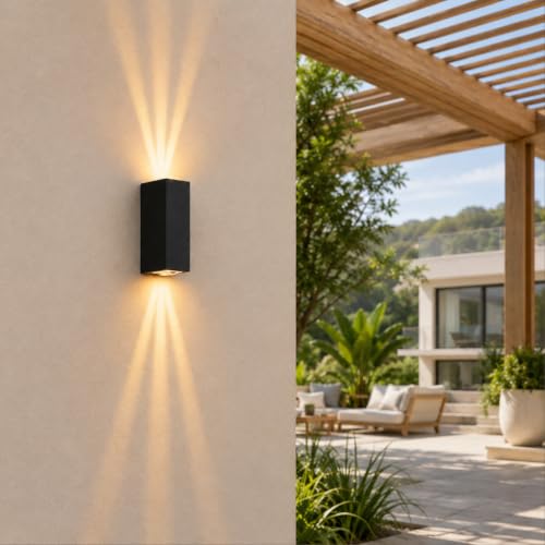 Image of Bofea-Outdoor Waterproof Wall Sconce Black Aluminum Construction with Dual Up /Down LED Lights Black Wall Sconces Outside Wall Lights Ideal for Patio, Garden and Porch Lighting(Three Beams Up And Down)