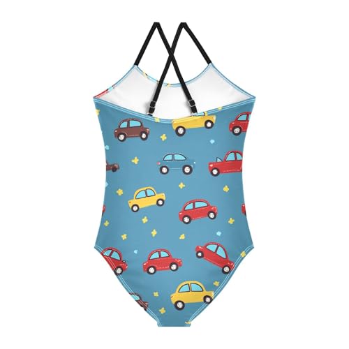 Cute Cars Girls One Piece Swimsuits Blue Sport Halter Swimwear Beach Bathing Suit 3T2