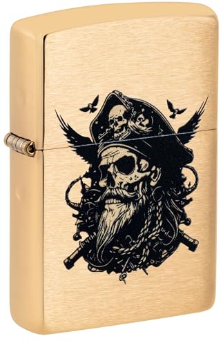 Encendedor Zippo Pirate Skull Brushed Brass miniatura 1
