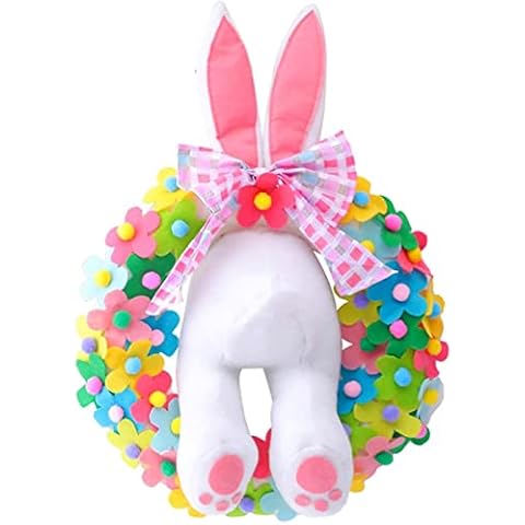 Meiruier 16 Inch Easter Wreath,Rabbit Spring Bunny wreath Front Door Easter Thief Garland Bunny Butt Ears Home Wall Decor Outdoor Yard Signs Easter Decorations,Easter Bunny Garland Artificial Wreaths Cover