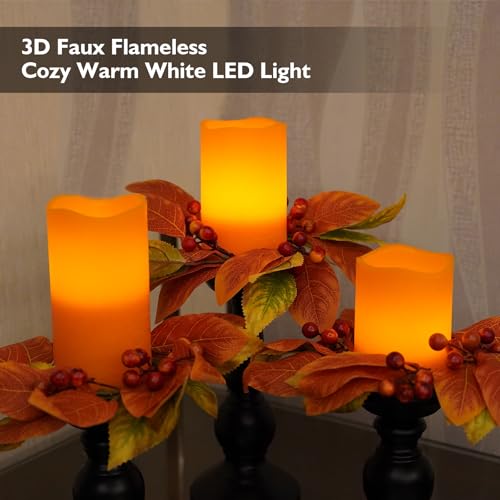 Image of Rhytsing Orange Real Wax Flameless Candles with Timer for Fall, 3 Pcs