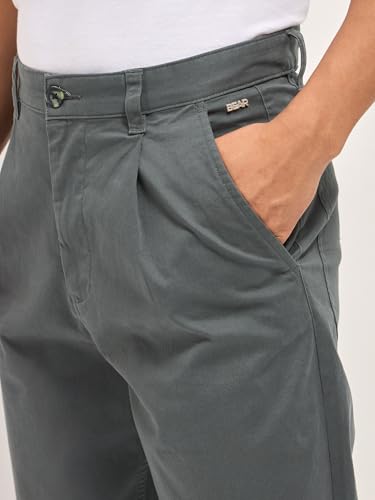 Image of THE BEAR HOUSE Men's Cotton Solid Cropped Carrrot Fit Chinos