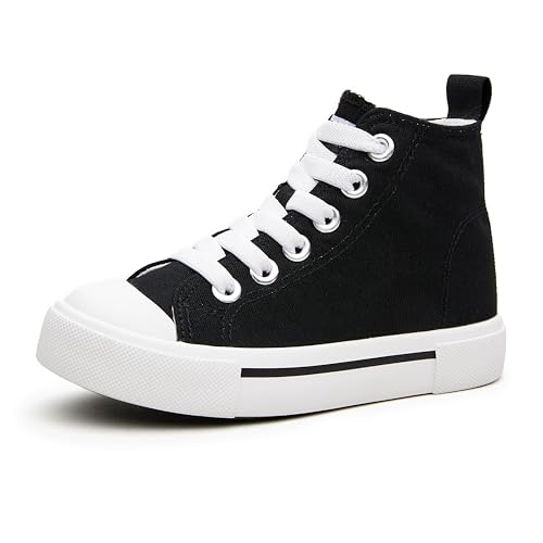 Kids High Tops Sneakers –Toddler Canvas Walking Shoes with Hook and Loop for Boys and Girls Black