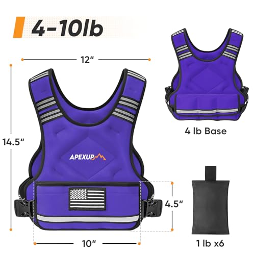 Image of APEXUP Adjustable Weighted Vest, 4-10lb /12-18lb /20-32lb Vest with 6 Ironsand Weights and Large Pocket, Weight Vest for Men Women Strength Training, Running, Walking