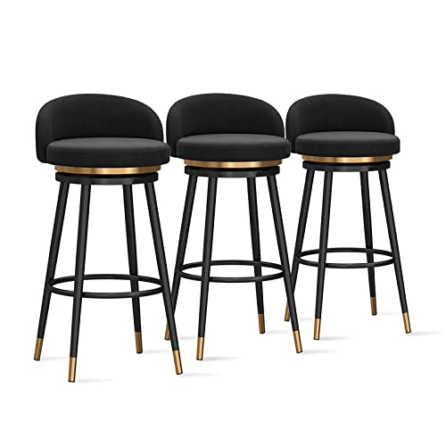Taburetes de bar modernos de terciopelo, 3 sillas giratorias de 360° con respaldo para cocina, isla, desayuno, restaurante, tapizadas, altura ajustable, asiento de altura de barra