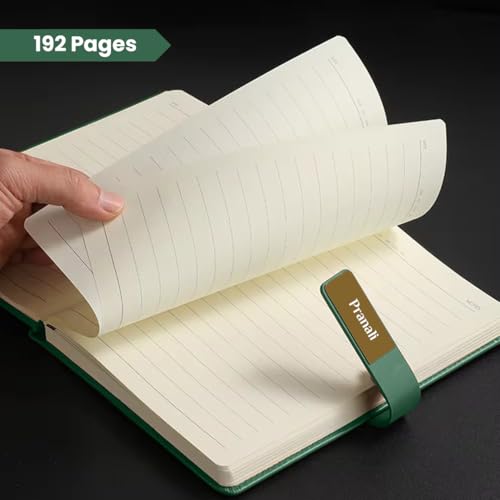 Image of Giftana Personalized Diary with Name, Customized Leather Notebook Diary with Magnetic Flip Lock, A5 Size, 192 Ruled Pages Office Diaries for Writing, New Year Corporate Gifts for Employee (Green)