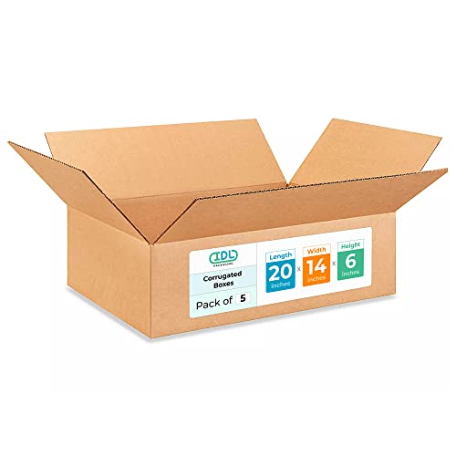 Large Shipping &amp; Moving Boxes 20 x 14 x 6 inches (5-Pack) - Extra Strength 200 lb vs Regular - Corrugated Durable Large Moving Boxes - Shipping Box for USPS, FEDEX - Packing Box by IDL Packaging